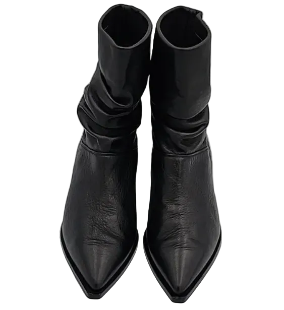 AQUATALIA Maddy Black Leather Low-heeled Scrunched Boot Size 8