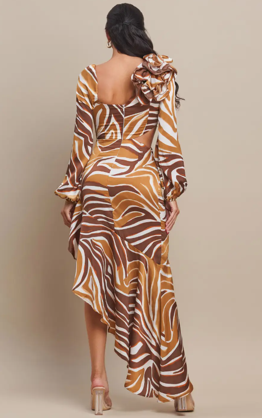 The Sang Long Sleeve Diagonal Ruffle Maxi Dress Size Medium