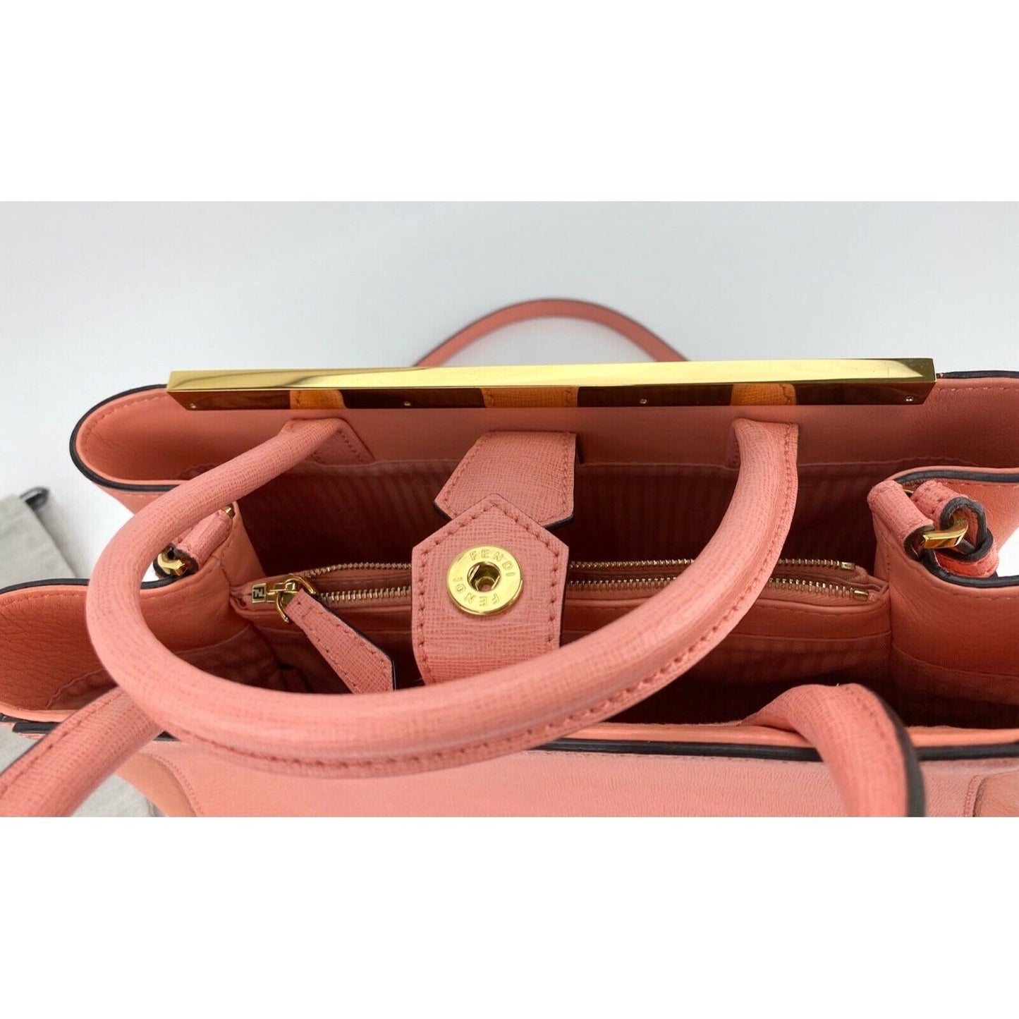 Fendi Vitello Elite Flamingo Petite 2Jours Pink Tote Shoulder Crossbody Bag