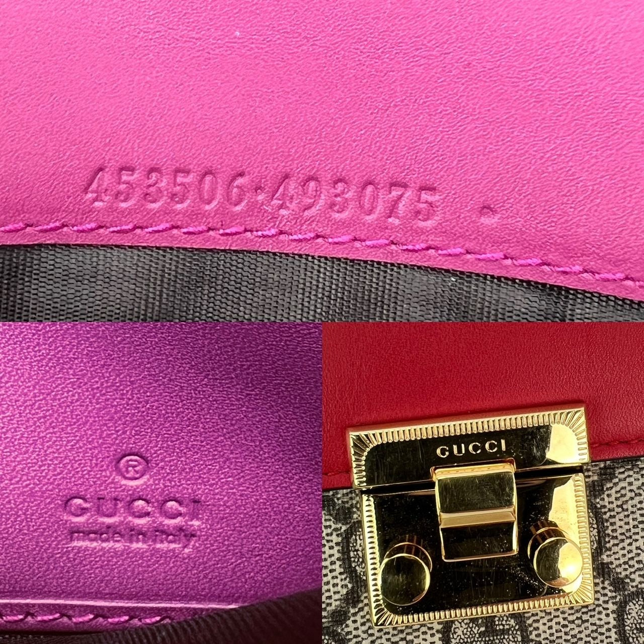 Gucci GG Supreme Continental Wallet on a Chain Red Pink Clutch