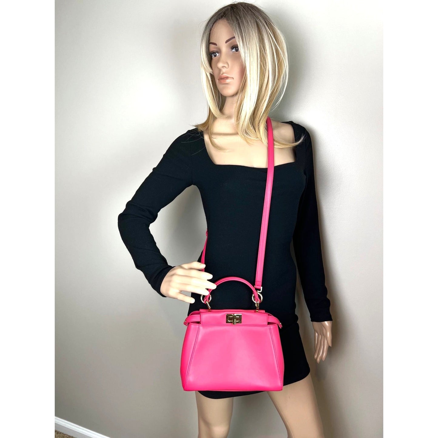 Fendi Mini Peekaboo Pink Leather Hand Shoulder Bag