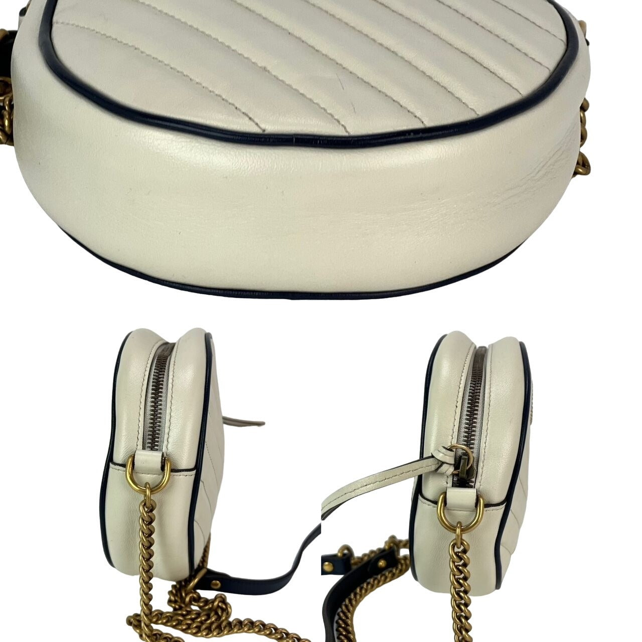 Gucci GG Azalea Matelasse Leather Round Mystic White Shoulder Bag
