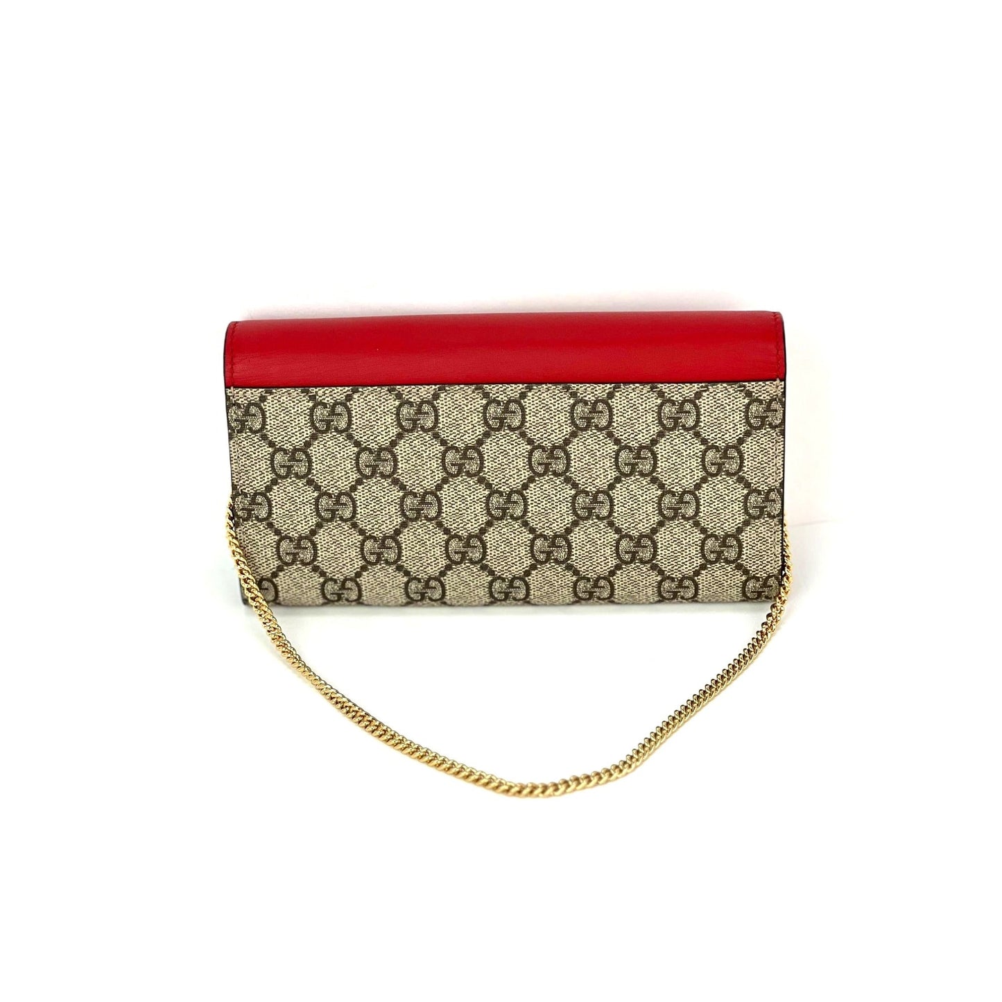 Gucci GG Supreme Continental Wallet on a Chain Red Pink Clutch