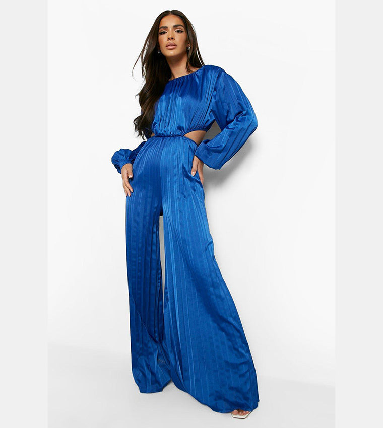 Boohoo Blue Pleated Jumpsuit Size 10