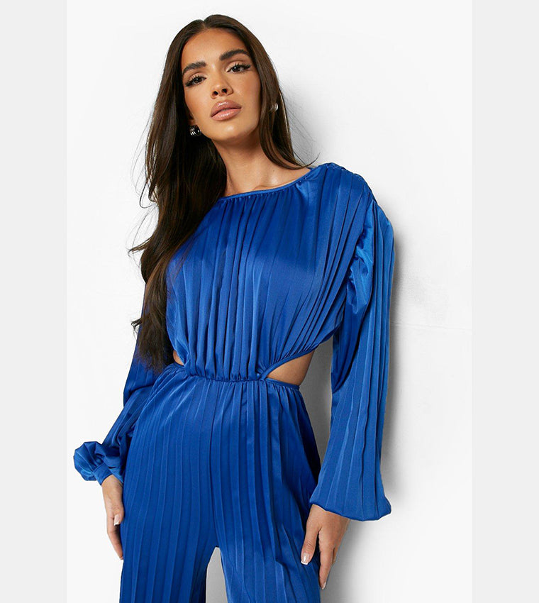Boohoo Blue Pleated Jumpsuit Size 10