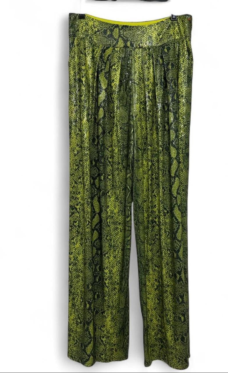 Explosion Green Sequin Snakeskin Print Palazzo Pants Size 42