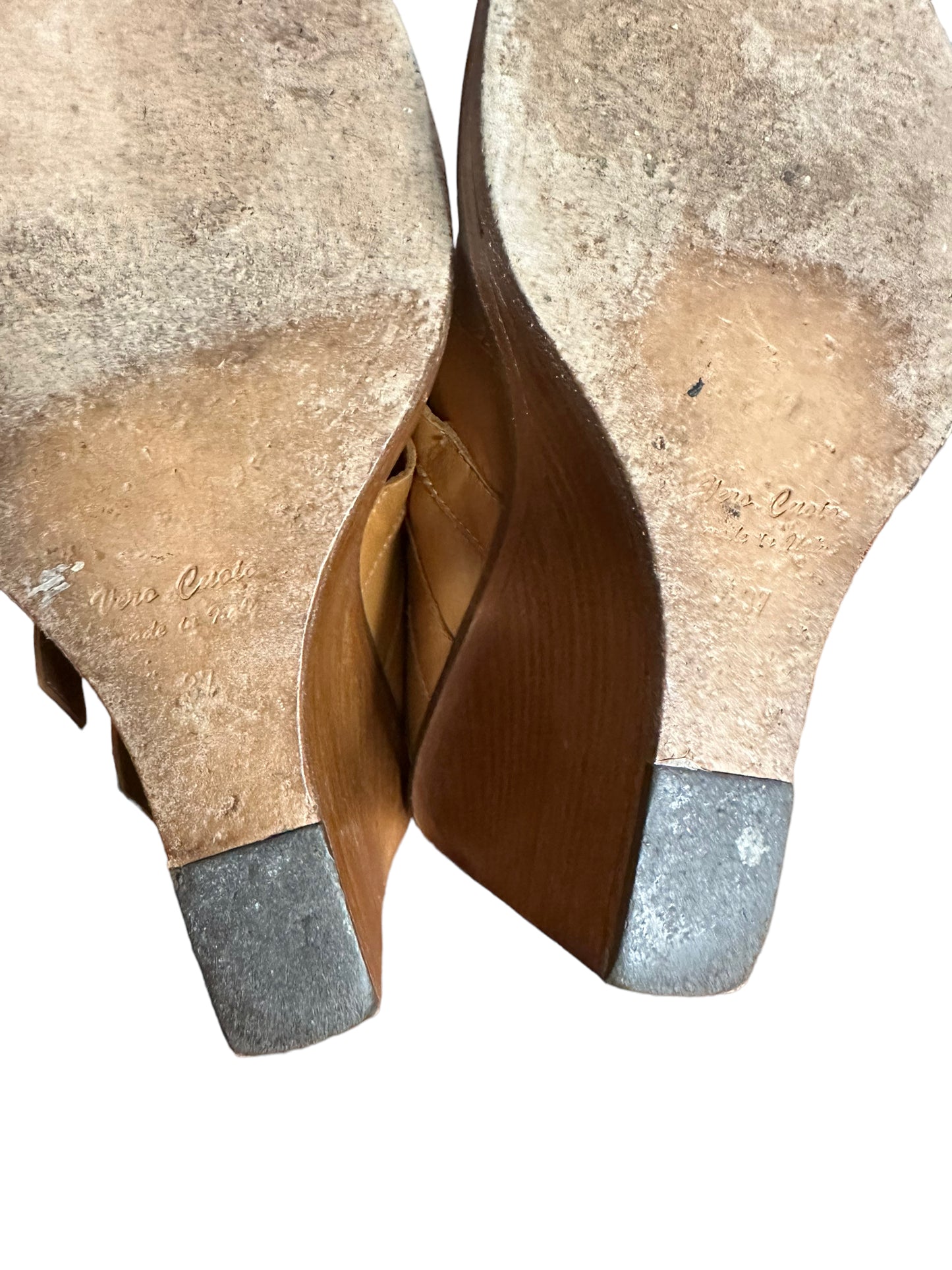 Ann Demeulemeester Camel Leather Strappy Wedges Size 37 (US 6)
