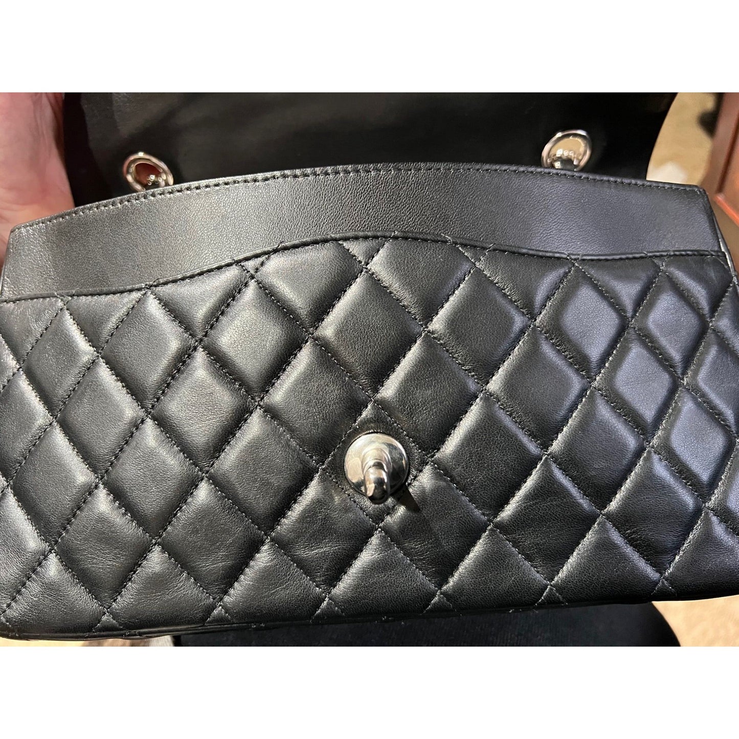 Chanel Quilted Lambskin Valentine Crystal Charms Medium Single Flap Black Bag