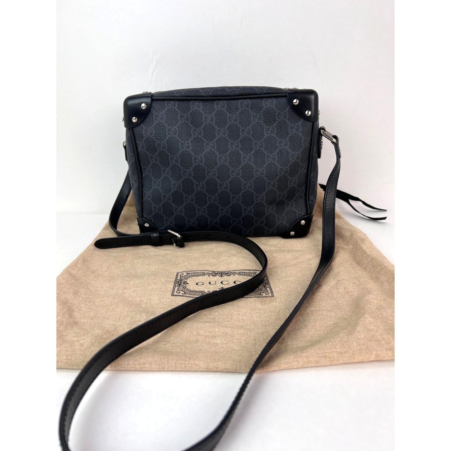 Gucci Black GG Supreme Selleria Square Messenger Bag