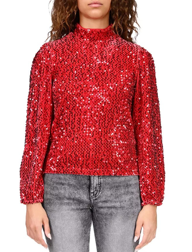 Sanctuary All Nighter Red Sequin Mock Neck Top Size Medium