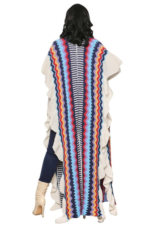Zigzag Long Ruffle Duster Cardigan Poncho