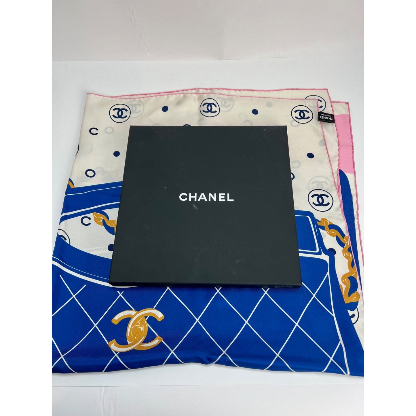 Chanel Silk Pink Black Blue Scarf