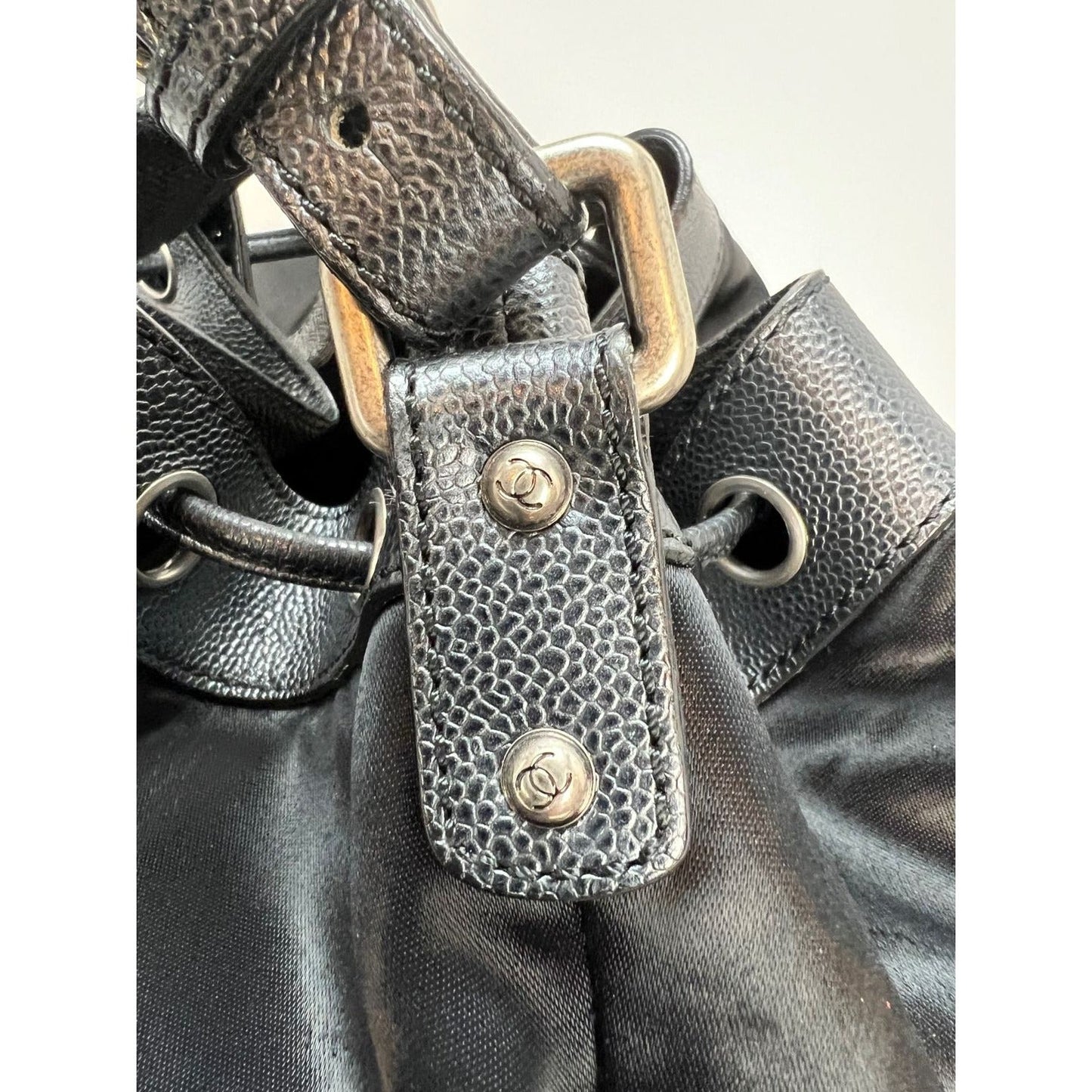 CHANEL Satin CC Large Black Bucket Shouler Bag