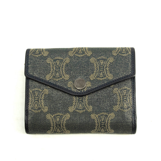 Celine Triomphe Canvas Blue and Grey Fine Strap Wallet #3962