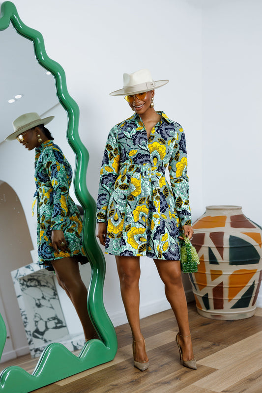 FAYO AFRICAN PRINT SHIRT DRESS [MULTICOLOR]----FINAL SALE