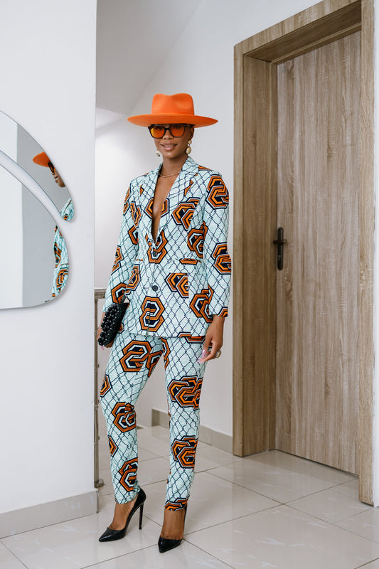 HAWA AFRICAN PRINT TAILORED SUIT SET----FINAL SALE