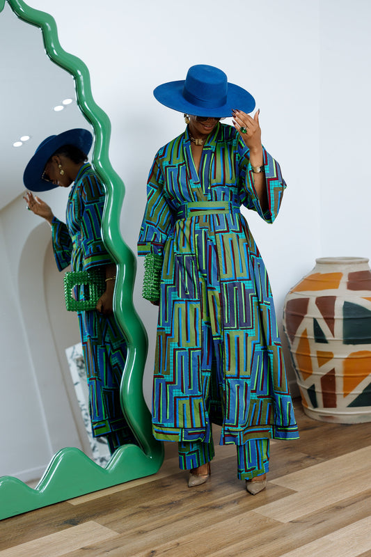 FADE AFRICAN PRINT KIMONO SET.