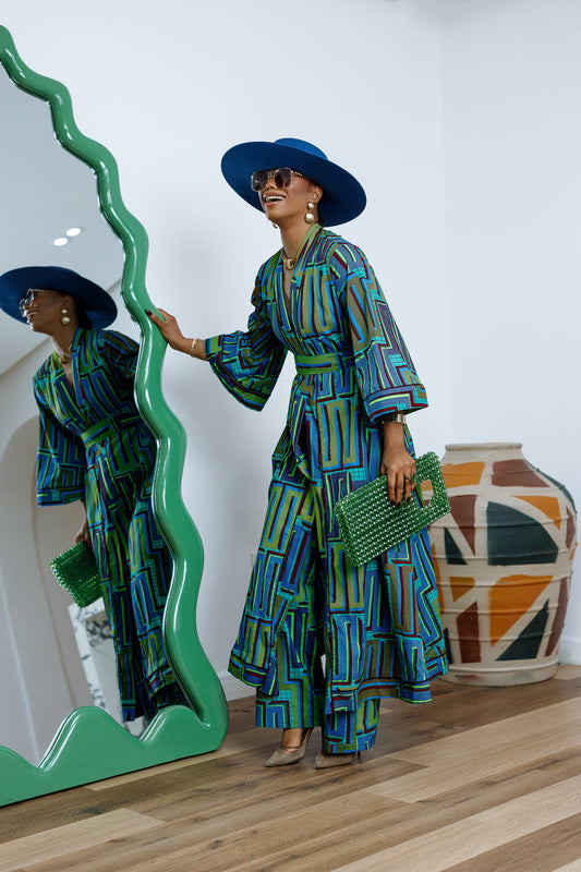 FADE AFRICAN PRINT KIMONO SET.