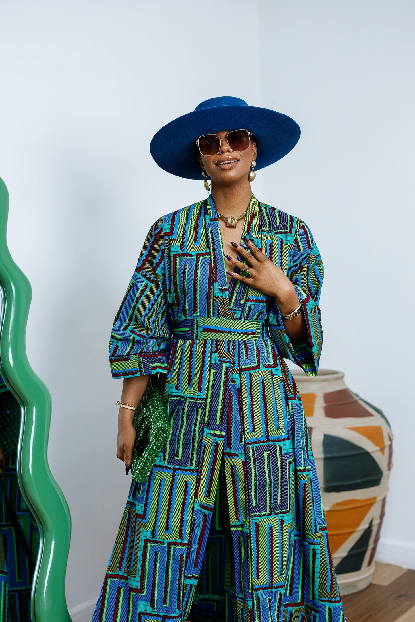 FADE AFRICAN PRINT KIMONO SET.