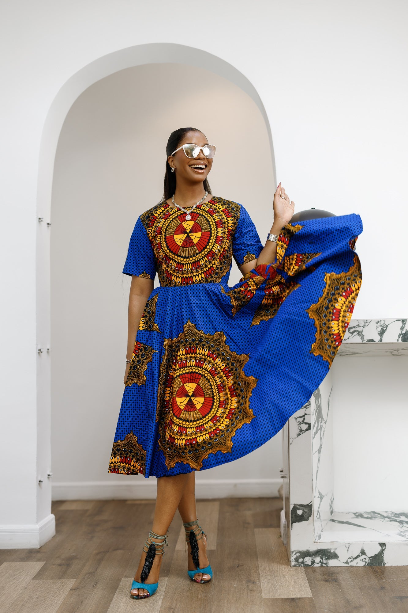 MARIAMA AFRICAN PRINT MIDI DRESS [BLUE]