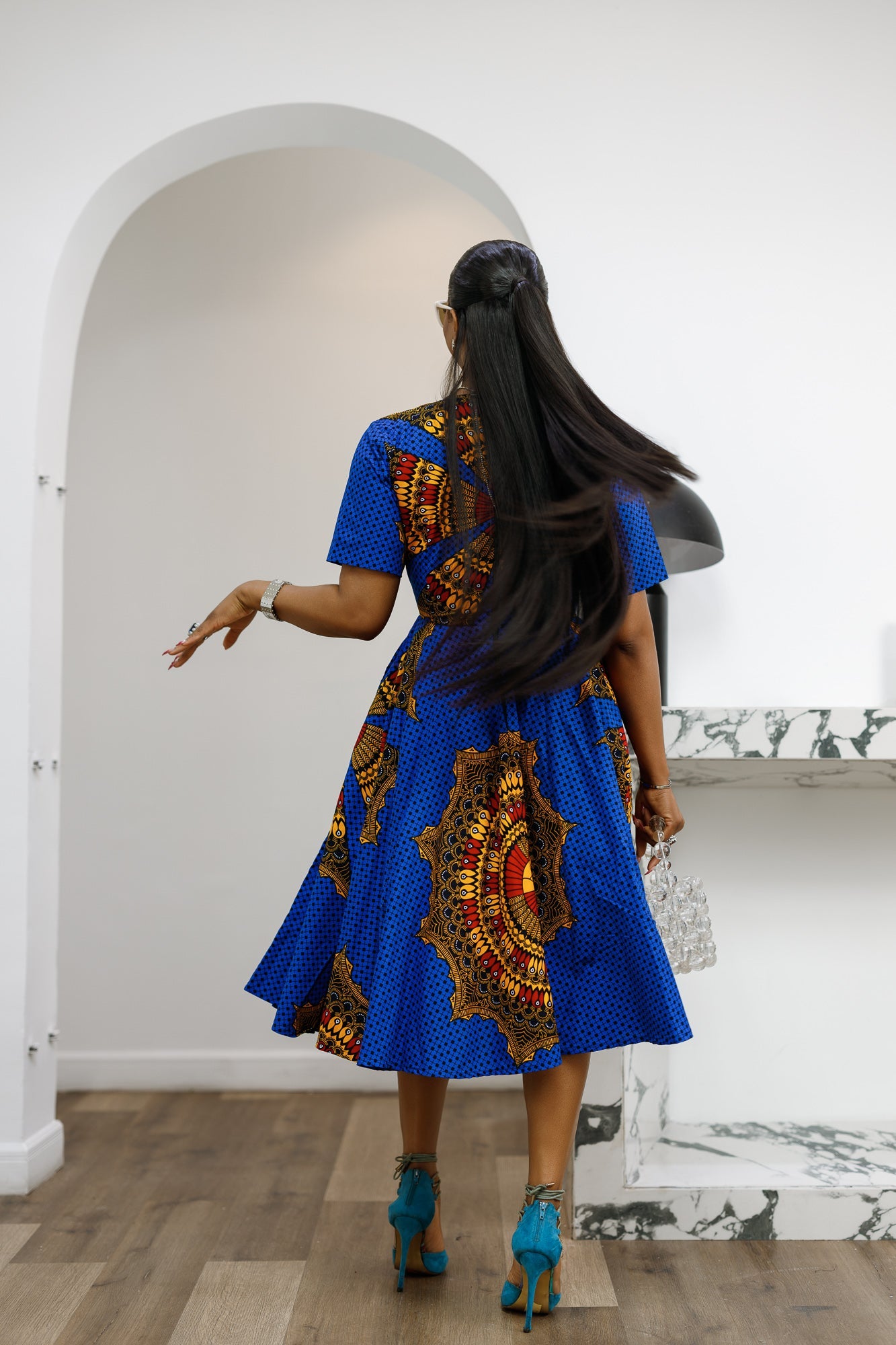 MARIAMA AFRICAN PRINT MIDI DRESS [BLUE]