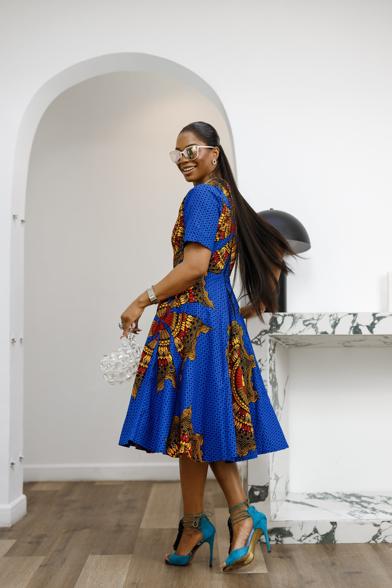 MARIAMA AFRICAN PRINT MIDI DRESS [BLUE]