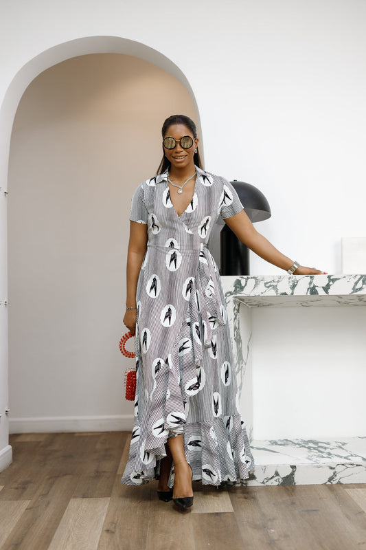 BOLA AFRICAN PRINT WRAP MAXI DRESS