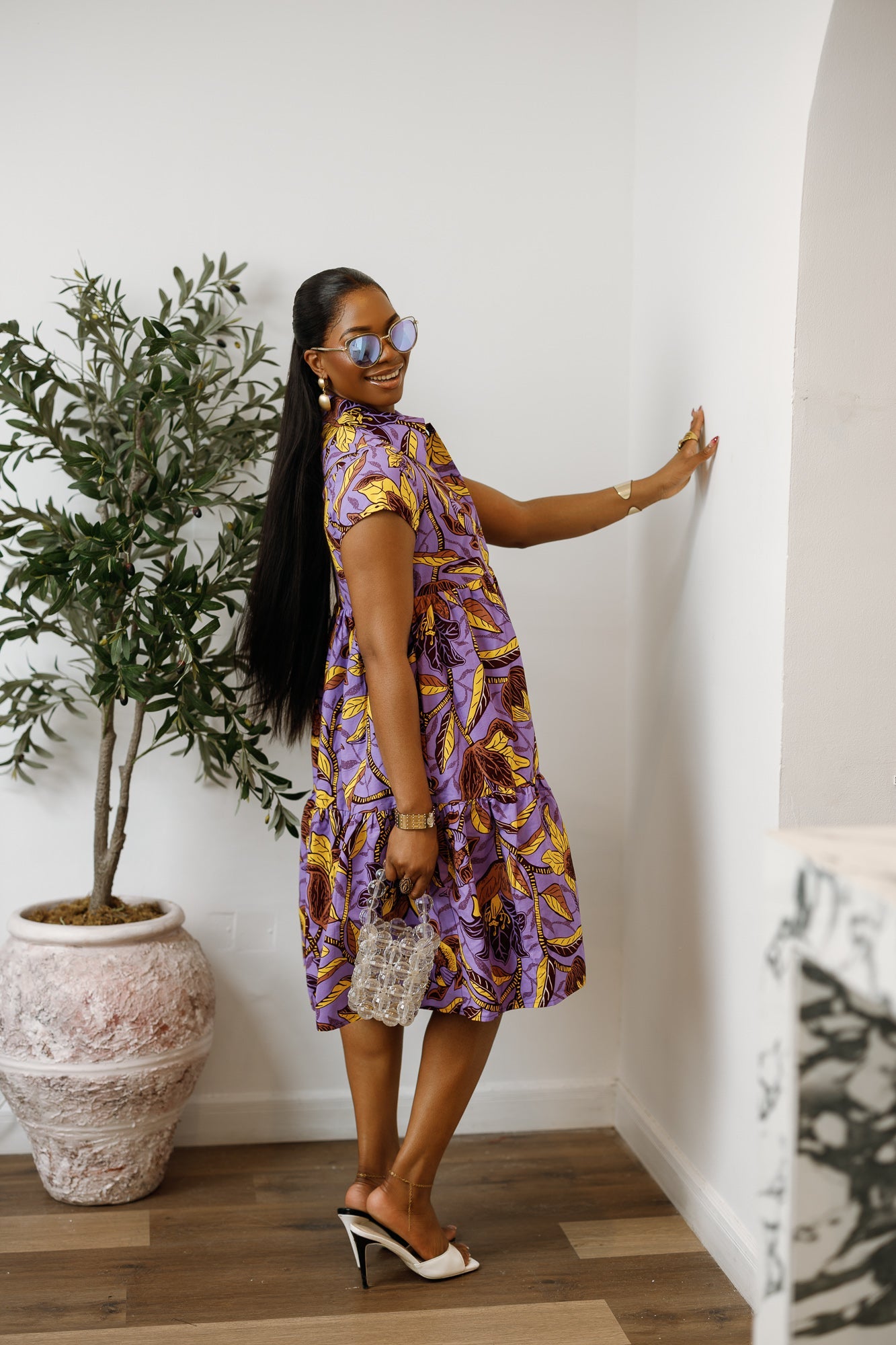 JOLA AFRICAN PRINT TIERED SHIRT DRESS [MULTICOLOR]