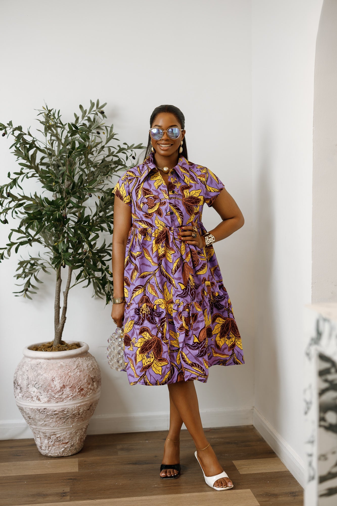JOLA AFRICAN PRINT TIERED SHIRT DRESS [MULTICOLOR]