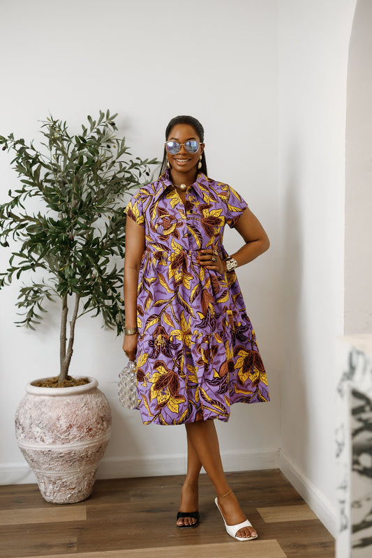 JOLA AFRICAN PRINT TIERED SHIRT DRESS [MULTICOLOR]