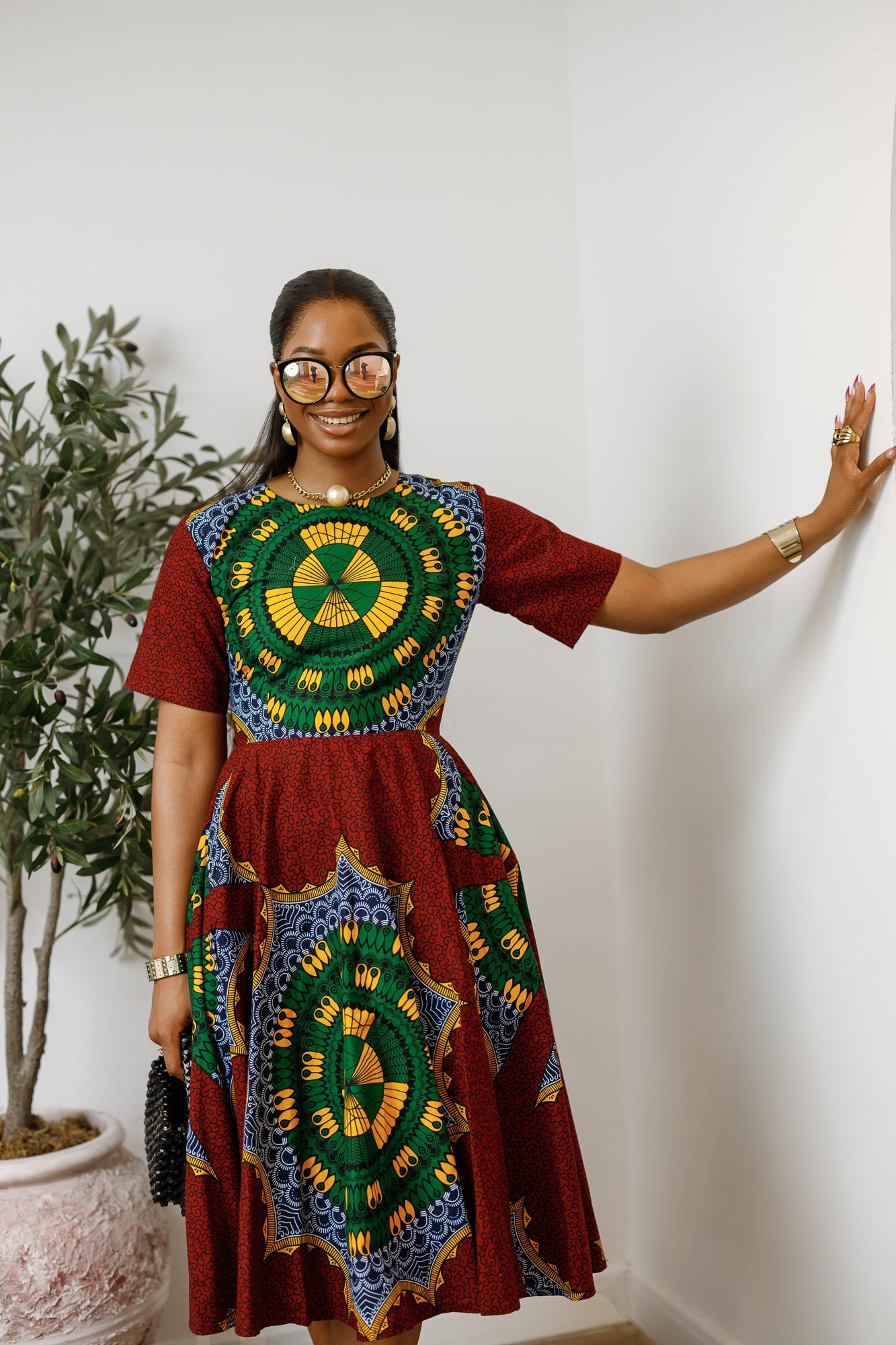 MARIAMA AFRICAN PRINT MIDI DRESS [GREEN]