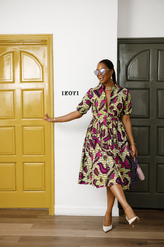 MOREMI AFRICAN PRINT BUTTON DOWN DRESS
