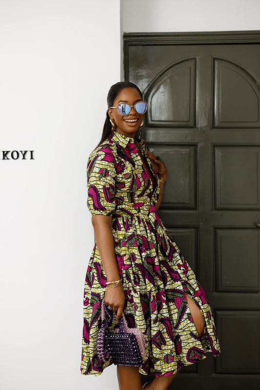 MOREMI AFRICAN PRINT BUTTON DOWN DRESS