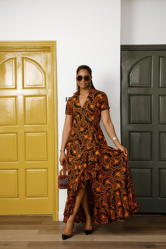 BOLA AFRICAN PRINT WRAP MAXI DRESS [MULTICOLOR]