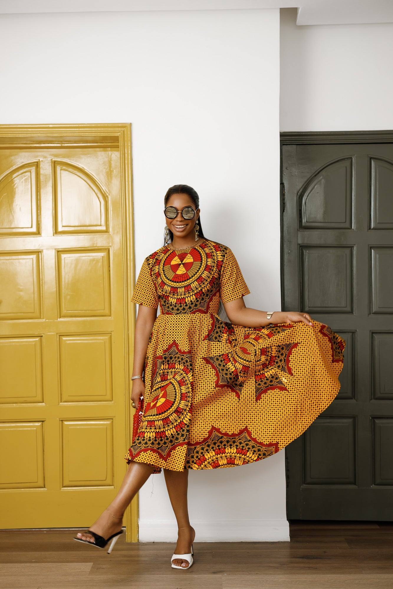 MARIAMA AFRICAN PRINT MIDI DRESS [ORANGE]