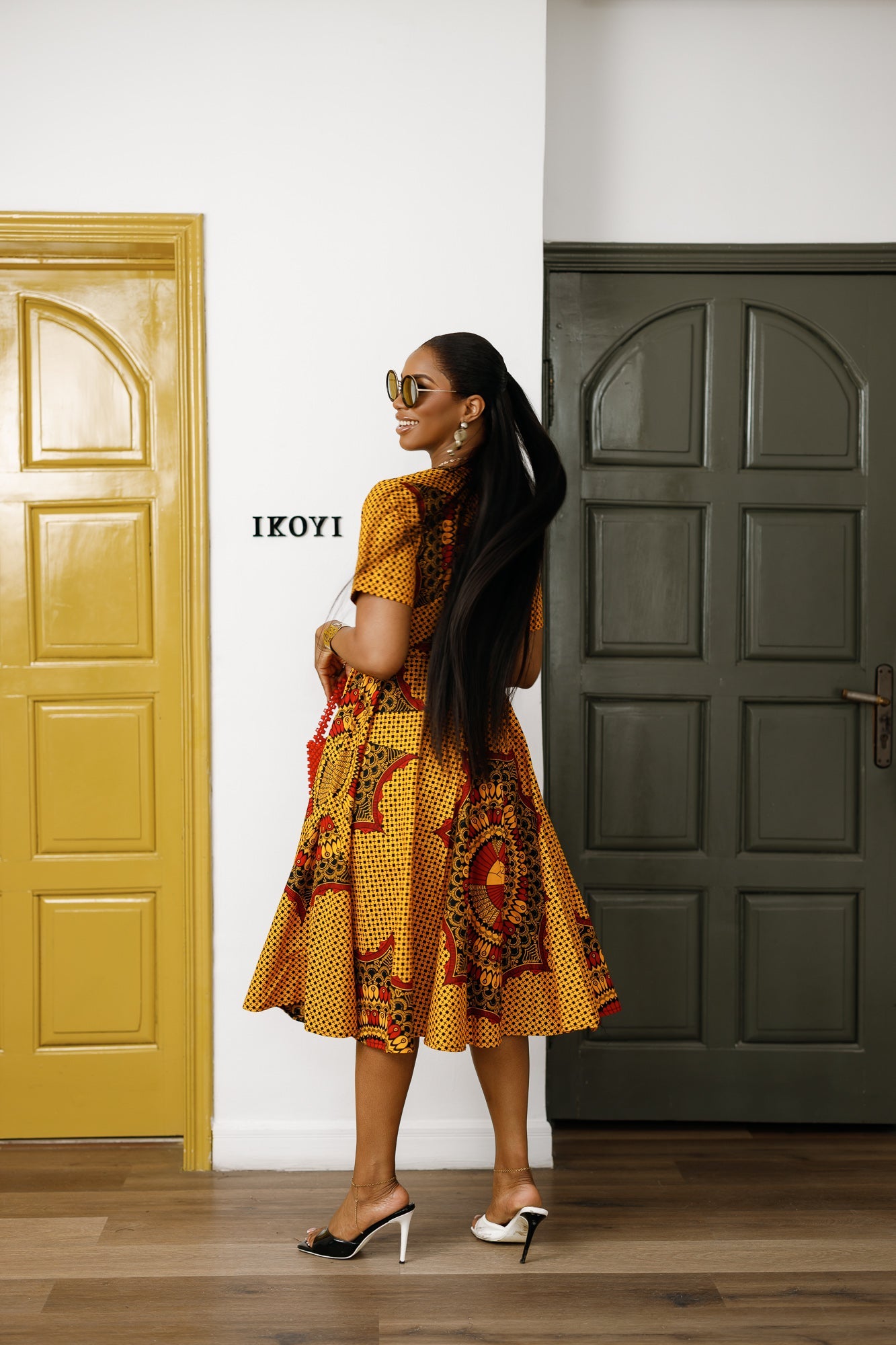 MARIAMA AFRICAN PRINT MIDI DRESS [ORANGE]