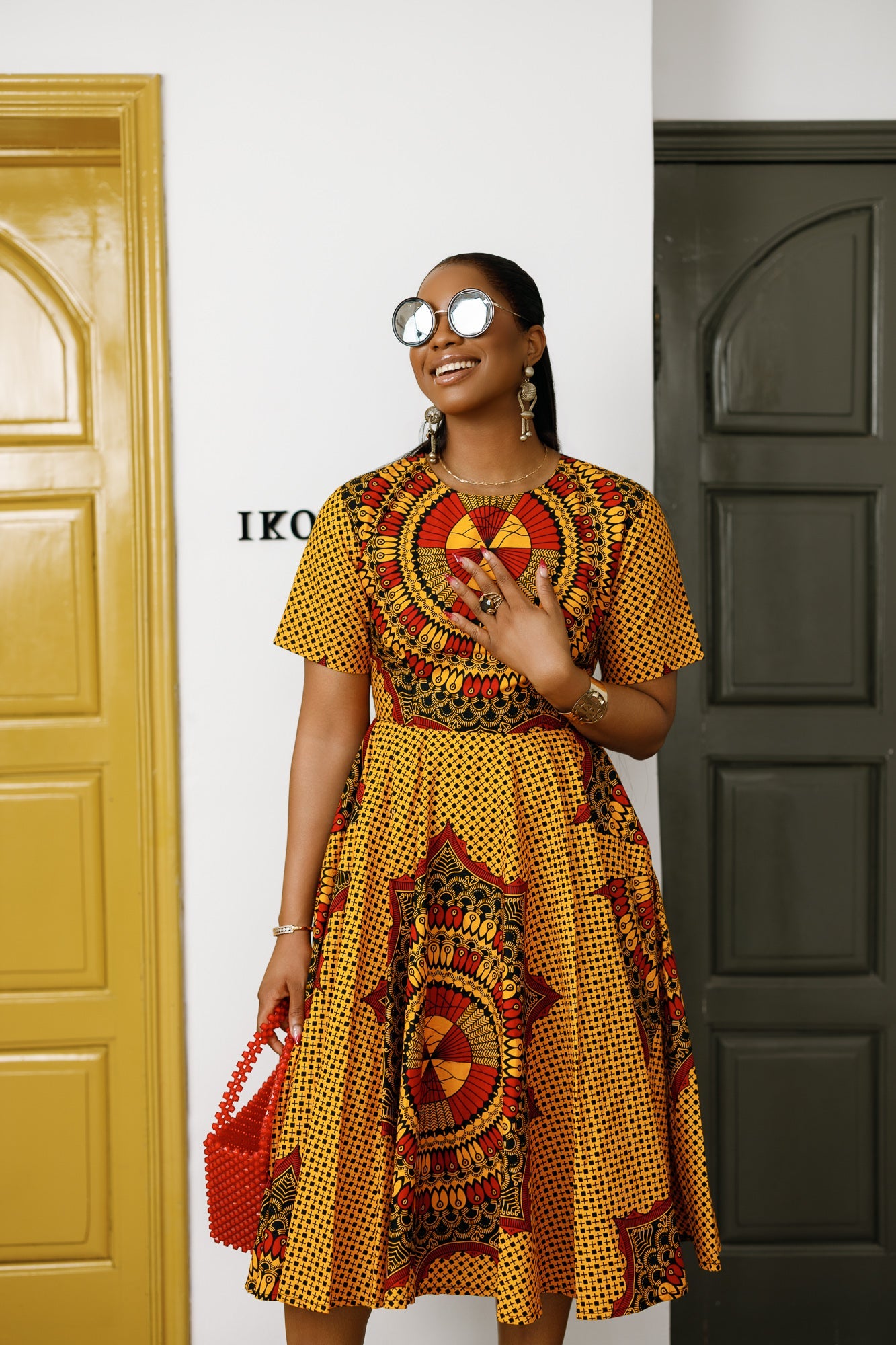 MARIAMA AFRICAN PRINT MIDI DRESS [ORANGE]