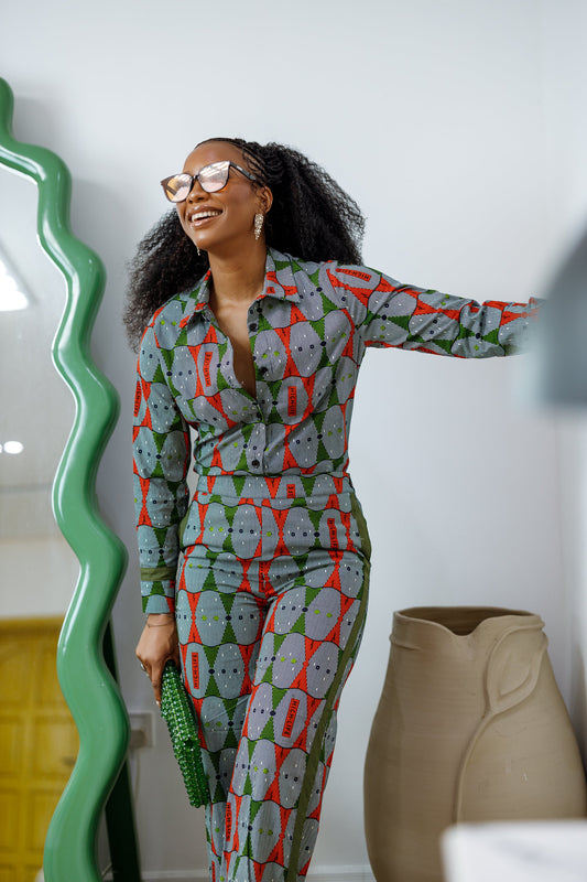EVA AFRICAN PRINT STRAIGHT-LEG TWO PIECE SET [MULTICOLOR]