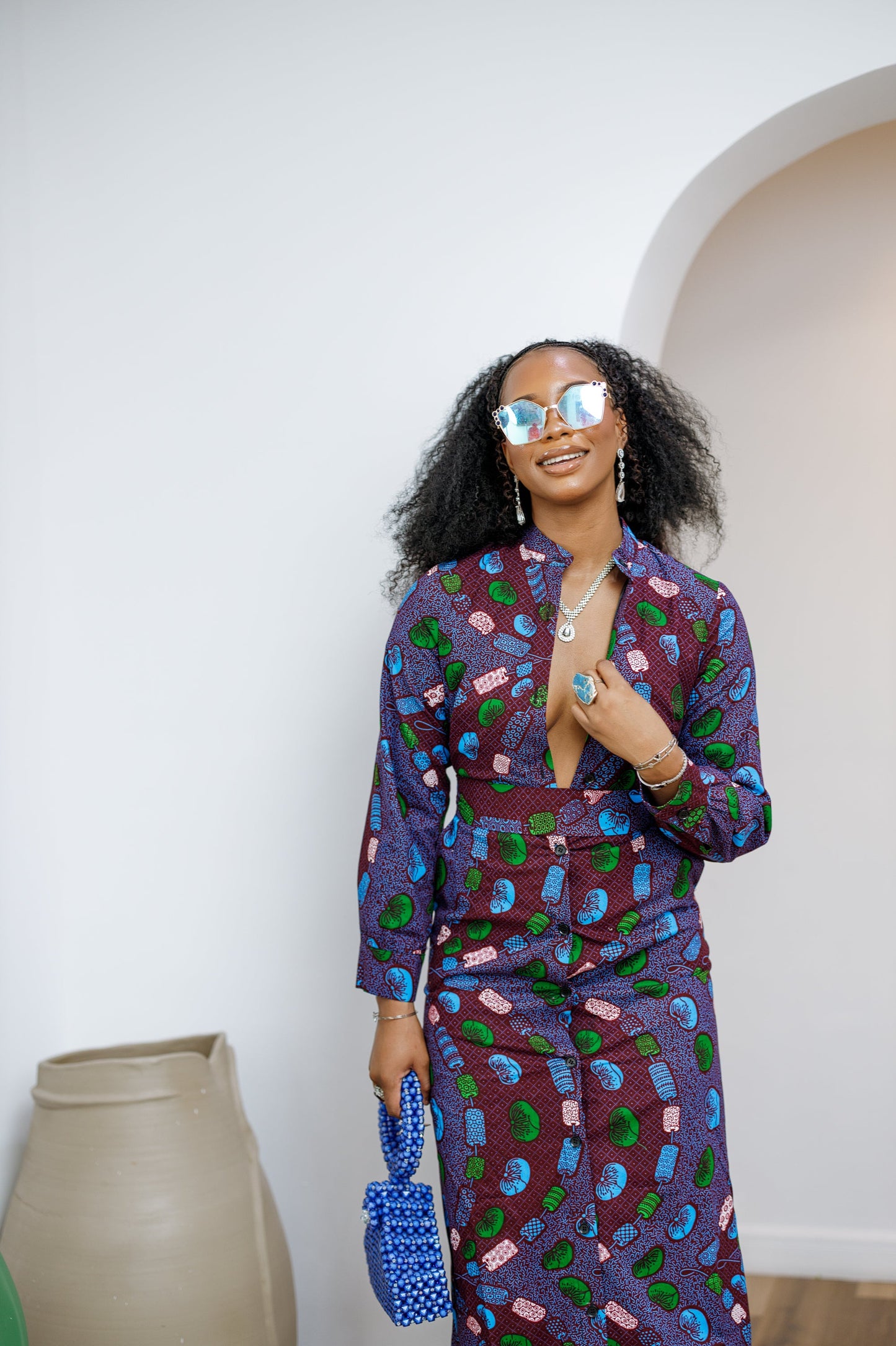 EMILY AFRICAN PRINT BUTTON MAXI DRESS [MULTICOLOR]