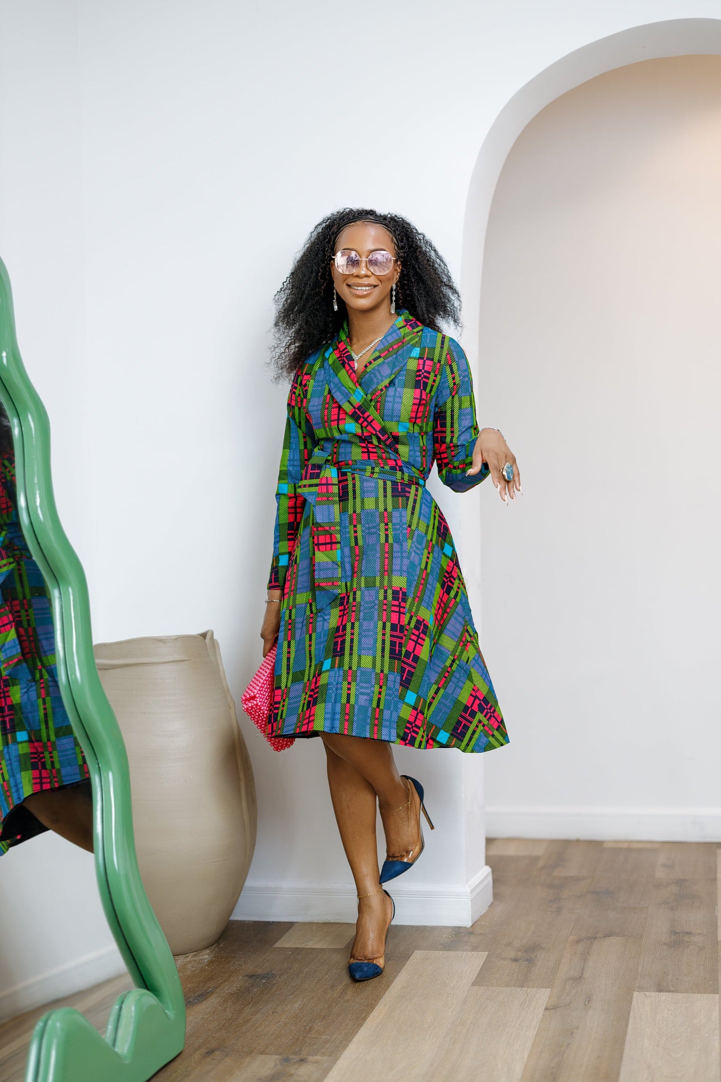 DERA AFRICAN PRINT WRAP MIDI DRESS