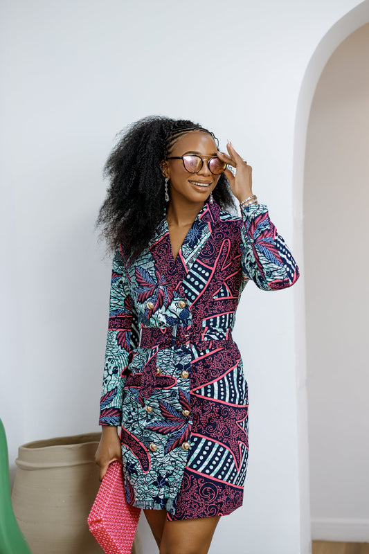 MOTUN AFRICAN PRINT BLAZER DRESS [MULTICOLOR]----FINAL SALE