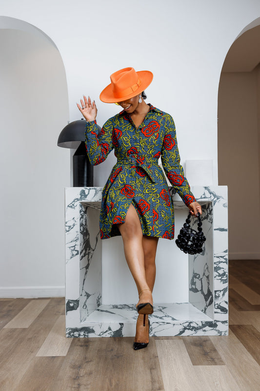 FAYO AFRICAN PRINT SHIRT DRESS----FINAL SALE