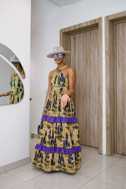 LABI AFRICAN PRINT CRISSCROSS TIERED MAXI DRESS----FINAL SALE