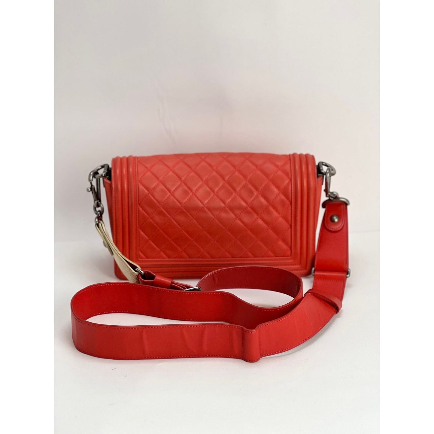 CHANEL Lambskin Quilted Medium Boy Red Flap Bag