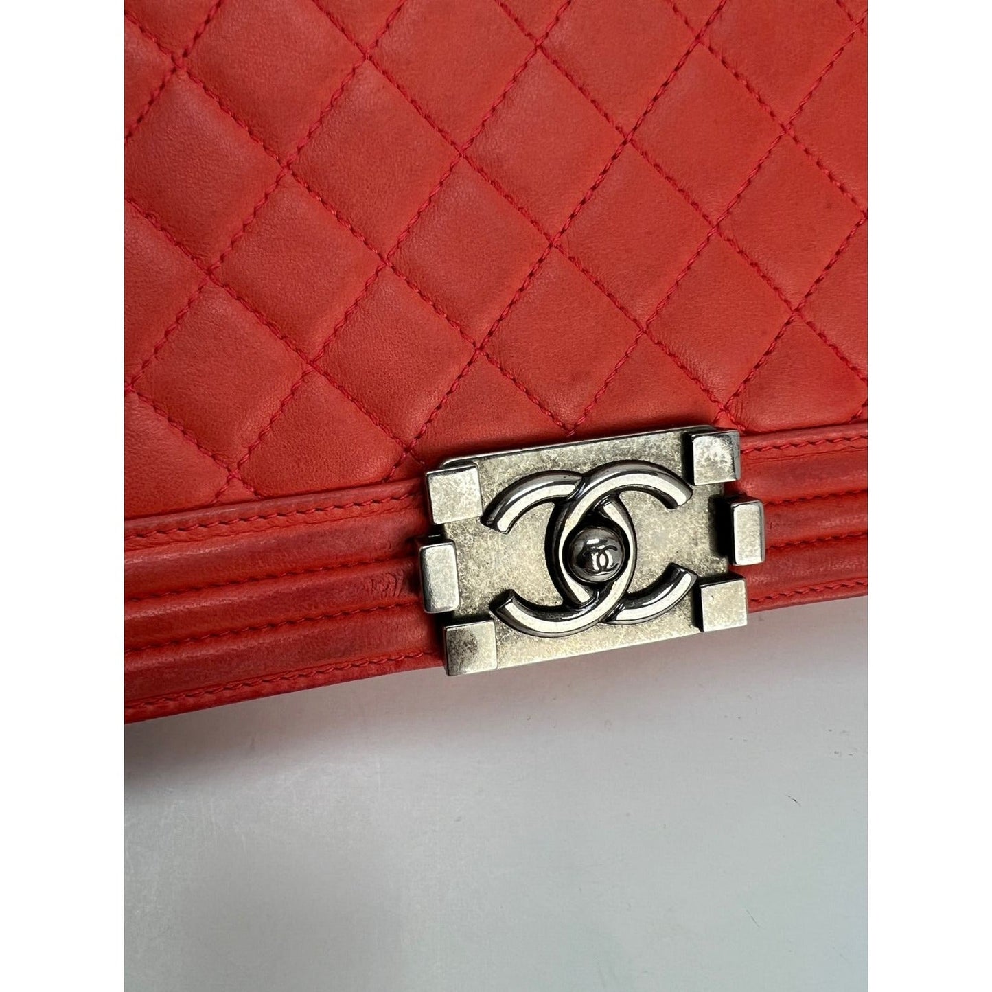 CHANEL Lambskin Quilted Medium Boy Red Flap Bag