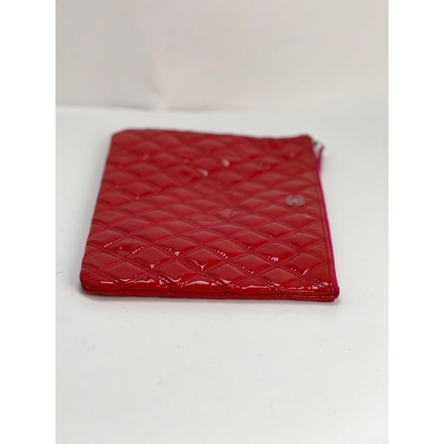 Chanel Patent Quilted Medium Cosmetic Case Dark Pink