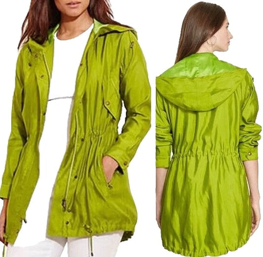 Lauren Ralph Lauren Lime Green Silk Hooded Coat Anorak Jacket Size 3X