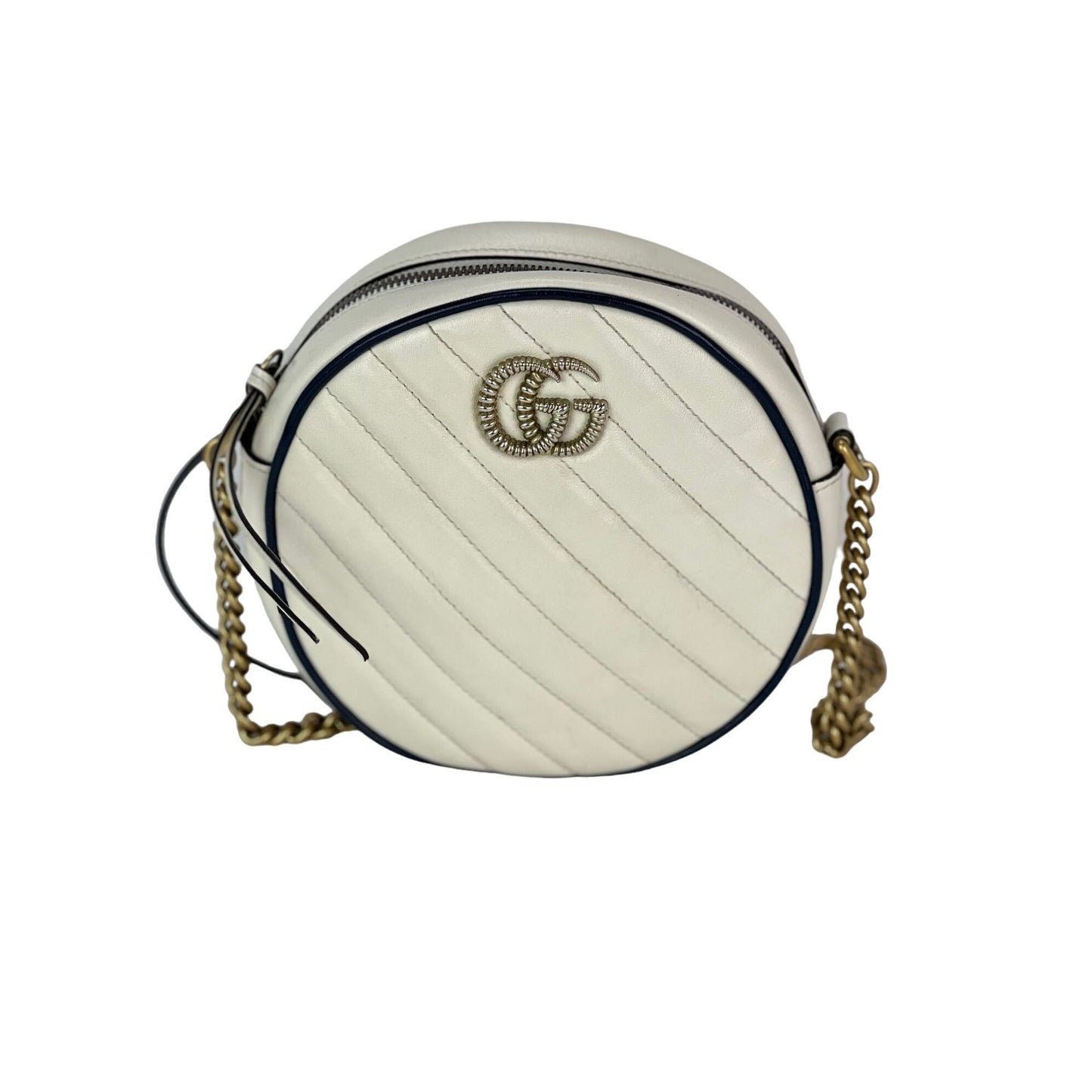 Gucci GG Azalea Matelasse Leather Round Mystic White Shoulder Bag