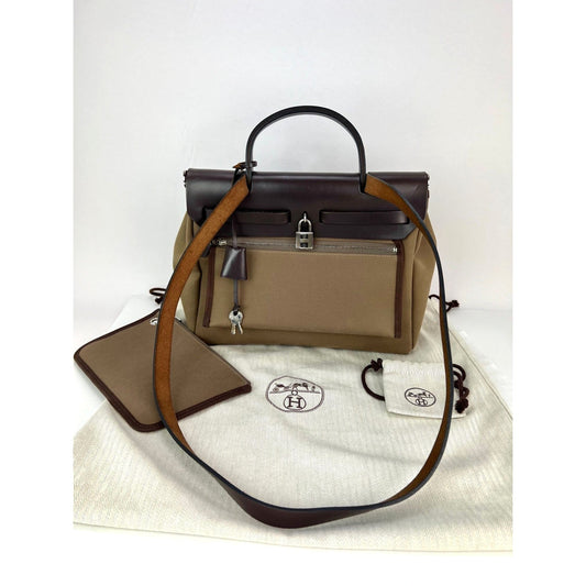 Hermes Toile Vache Hunter Herbag zip 31 PM Etoupe Ebene Shoulder Bag