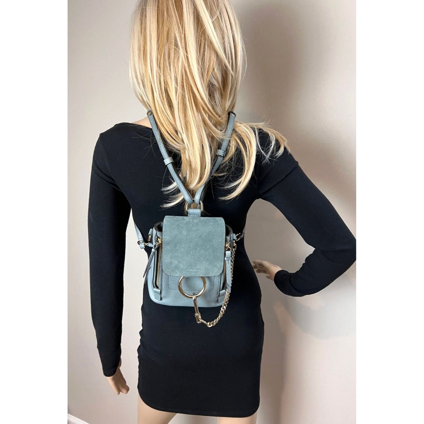 Chloe Blue Faye Mini Suede and Leather Backpack Bag